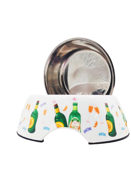 Pet Bowl(Melamine) For Dog Cat With Premium Stainless Steel Bowl And Non Slip – Medium