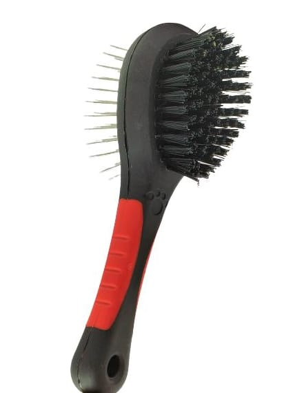 Pet Grooming Brush And Hair Comb, Double Sided Bristle With Silicone Handle For Pets