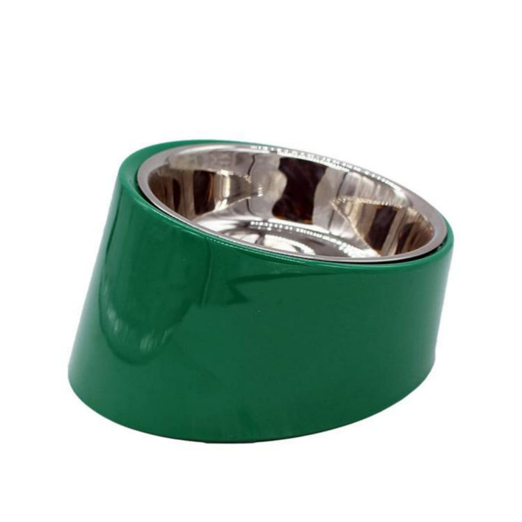 Pet Slanted Bowl For Dogs Stainless Steel And Melamine Dog Bowl With Rubber Antiskid Base (Green)- Small