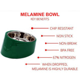 Pet Slanted Bowl For Dogs Stainless Steel And Melamine Dog Bowl With Rubber Antiskid Base (Green)- Small