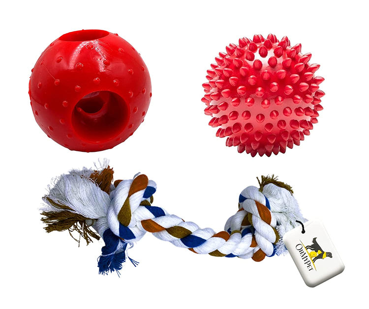 OH MY PET Non-Toxic Chew Toy Combo Dog Toy For Medium And Large Breeds Chew Toy Combo (Spike Ball + Hole Ball + Cotton Rope)